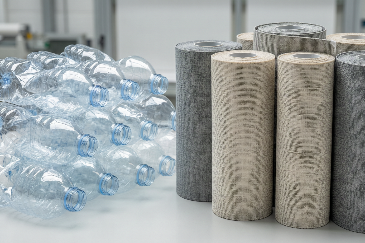 Recycled PET bottles transformed into rolls of roller blind fabric
